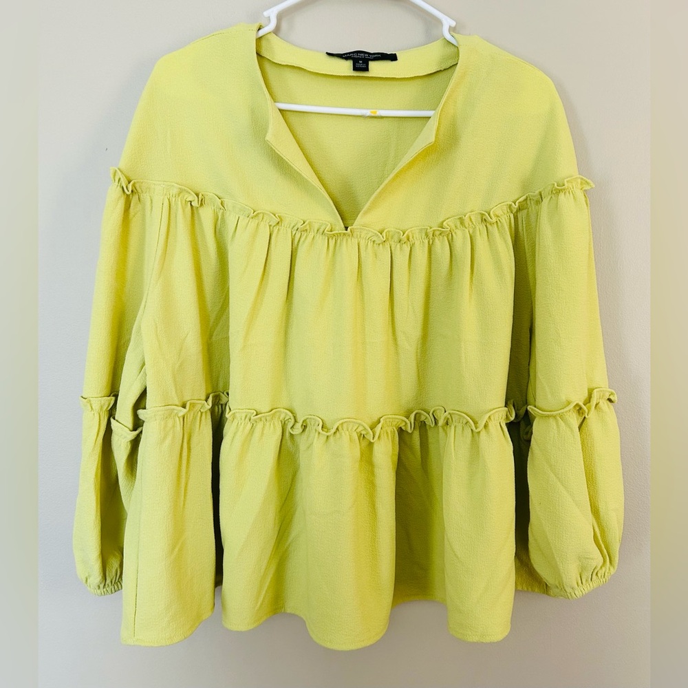 Marc New York Andrew Mark Lime Ruffled Peasant Tiered Blouse